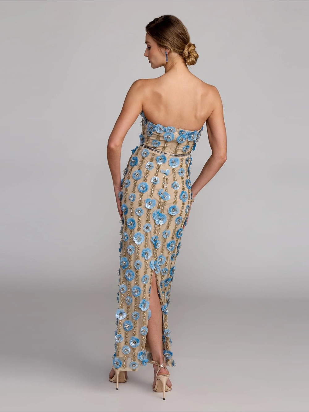 Mac Duggal 10128 Beige Strapless 3D Floral Embellished Dress sz 12 - Picture 2 of 12